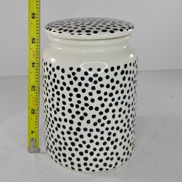 Thyme & Table Polka Dot Stoneware Jar With Lid Dishwasher Safe 5.5" Black & Whit - Picture 10 of 10